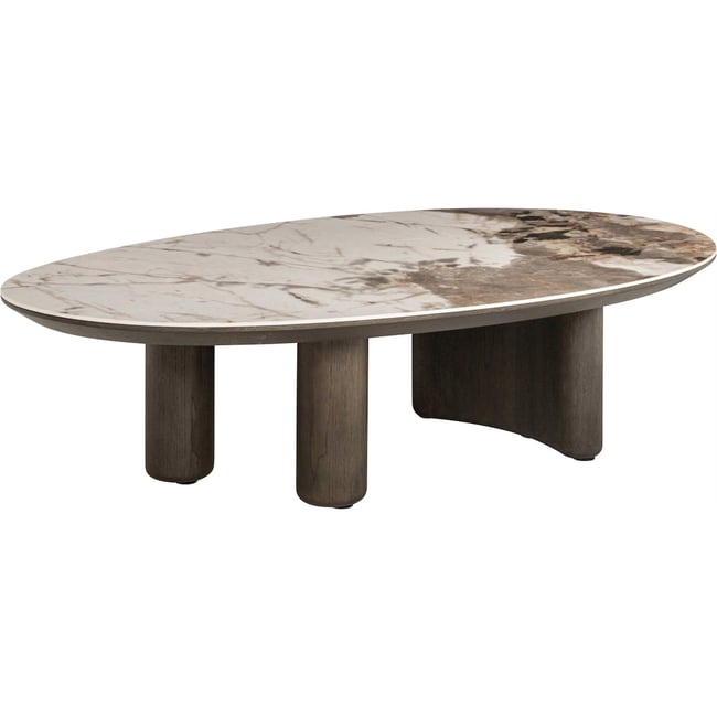 Table basse ovale en céramique et bois Langford Couleur marron effet marbre et bois foncé <span itemprop=