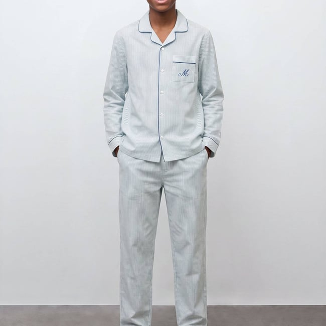 Pyjama en coton rayé abysse <span itemprop=