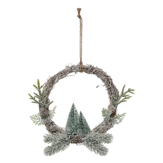 Couronne avec sapins LED D23 cm Couleur vert <span itemprop=