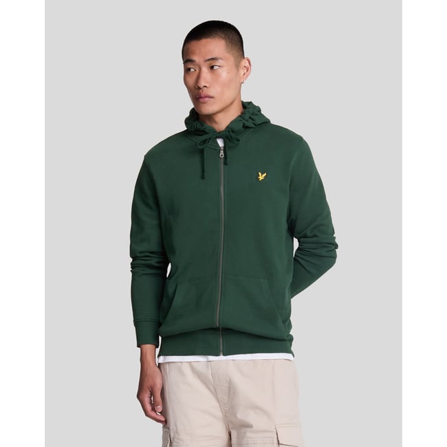 Sweat à capuche zippé en coton loopback vert foncé vert <span itemprop=