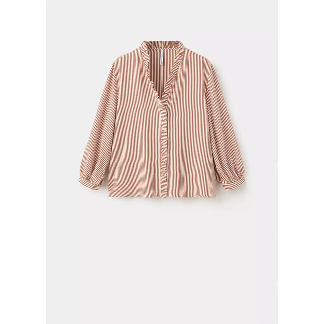 Blouse rayée avec détail à volant marron <span itemprop=