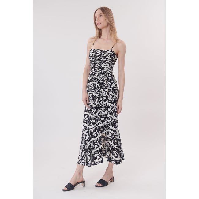 Robe longue imprimée et drappée à bretelles TOURCOING noir <span itemprop=