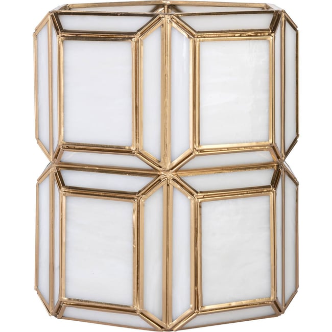 Photophore en verre et laiton Couleur laiton antique et verre blanc <span itemprop=
