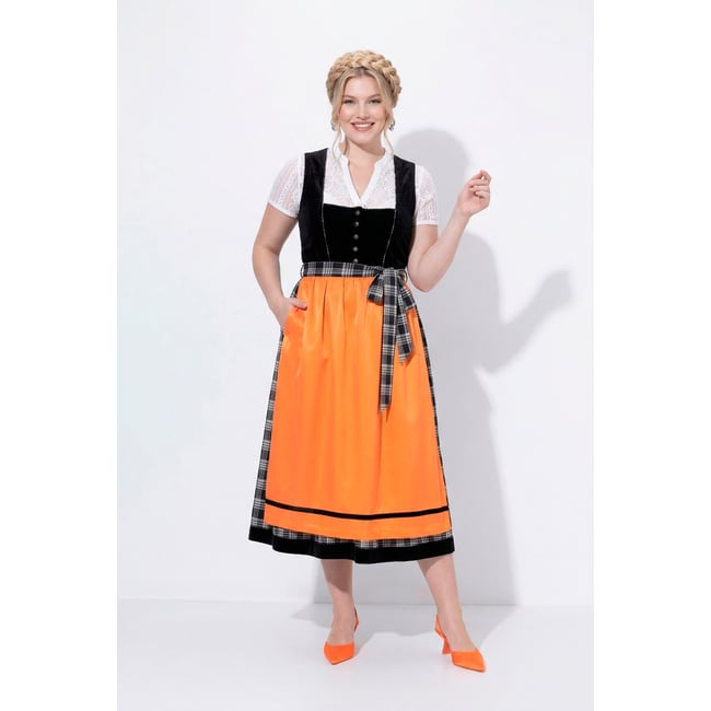 Dirndl en velours, imprimé animal, col carré noir <span itemprop=
