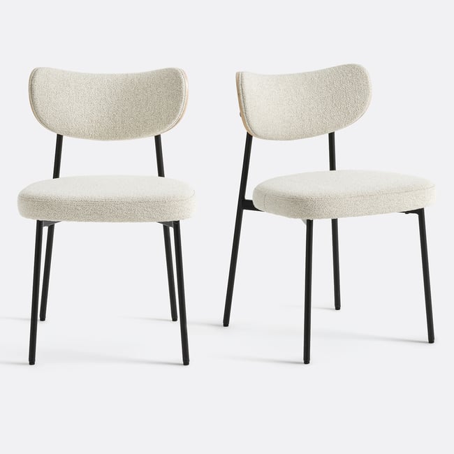Lot de 2 chaises tissu texturé, Albane ecru <span itemprop=
