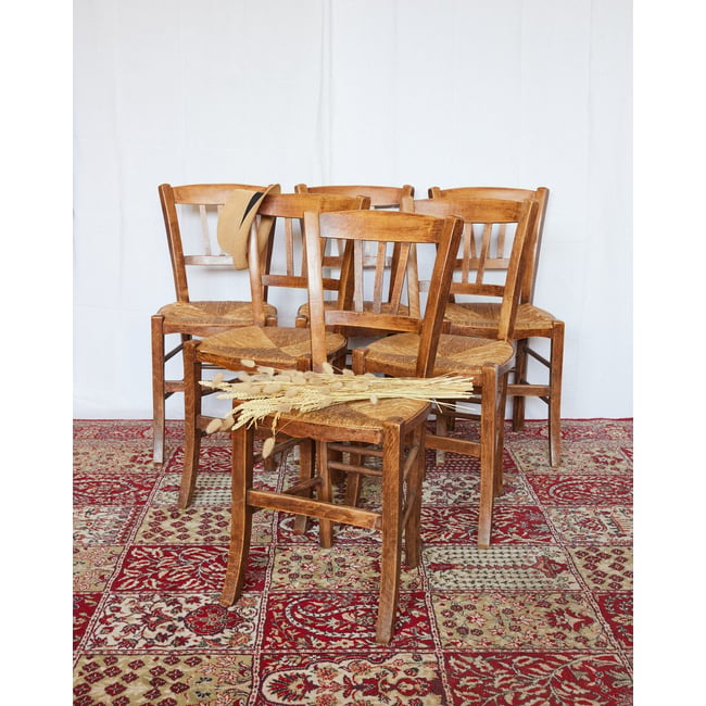 Lot de 6 chaises en hêtre Claude N°1438 - Bon état Couleur bois clair <span itemprop=