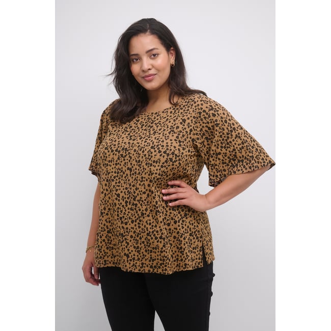 Blouse with long sleeve beige cocoa crème/java leopard print <span itemprop=