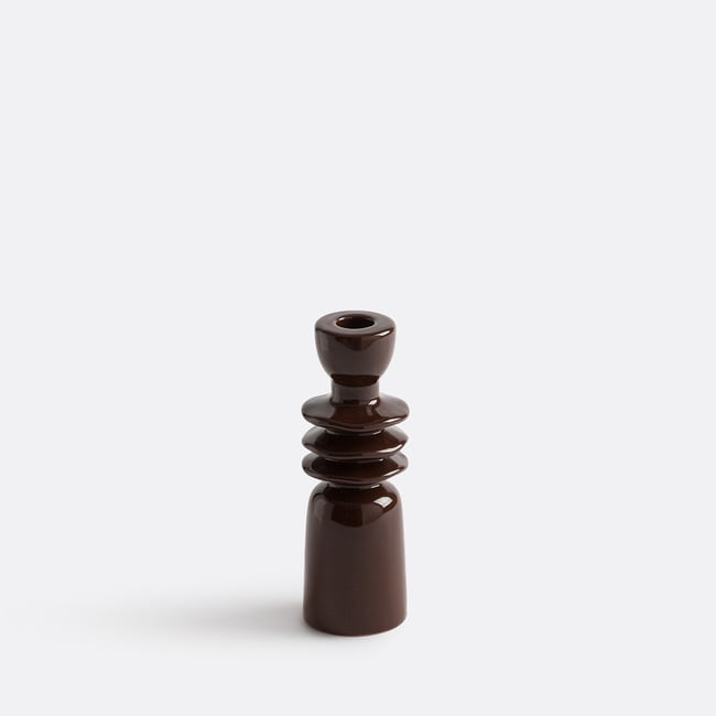 Bougeoir en céramique H18 cm, Greta Couleur marron <span itemprop=