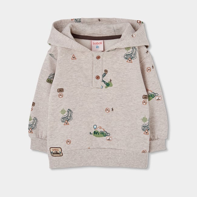 Sweat-shirt garçon en molleton imprimé aventure multicolore <span itemprop=