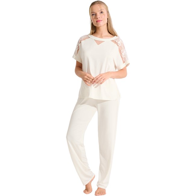 Pyjama pantalon t-shirt OPÉRA MARIAGE ivoire <span itemprop=