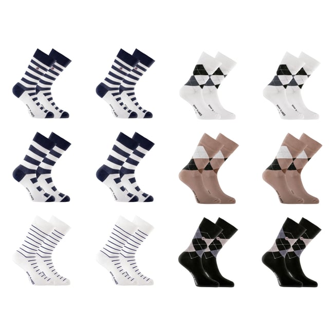 Lot De 12 Chaussettes De Ville noir/blanc/marron/gris <span itemprop=