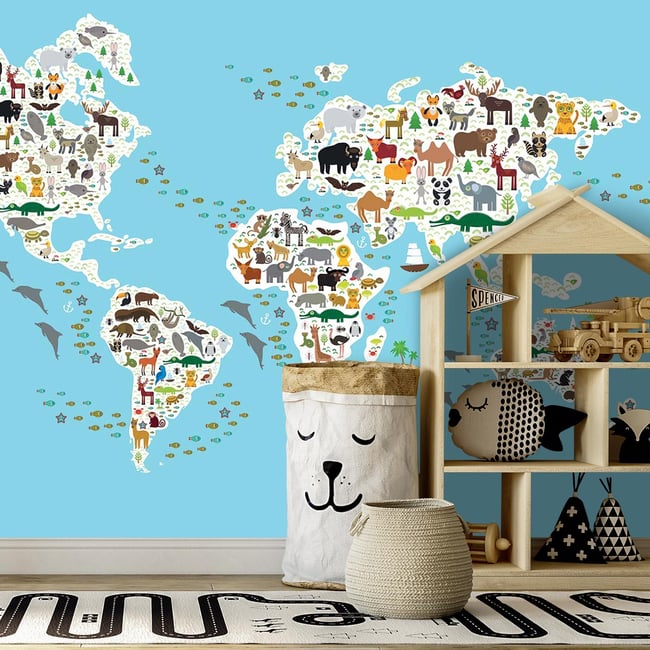 Papier peint enfant le monde des animaux Couleur intissé <span itemprop=