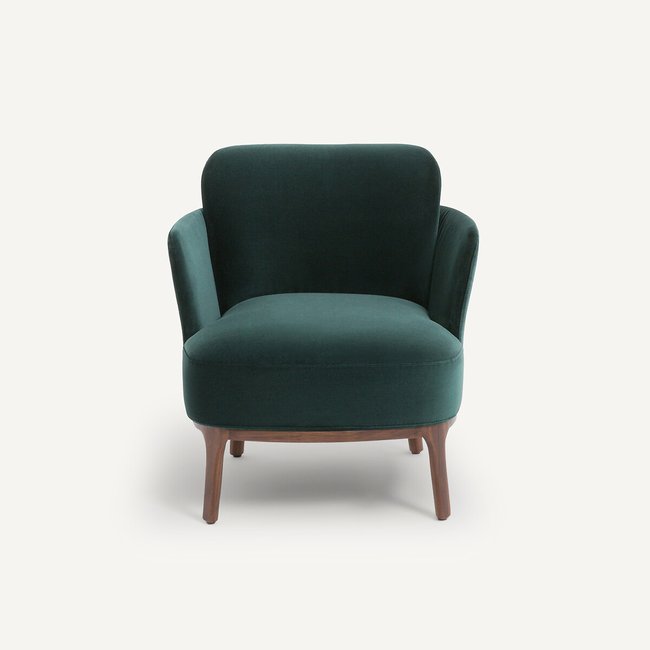 Sillón de terciopelo con patas de nogal macizo, Jabote verde inglés <span itemprop=