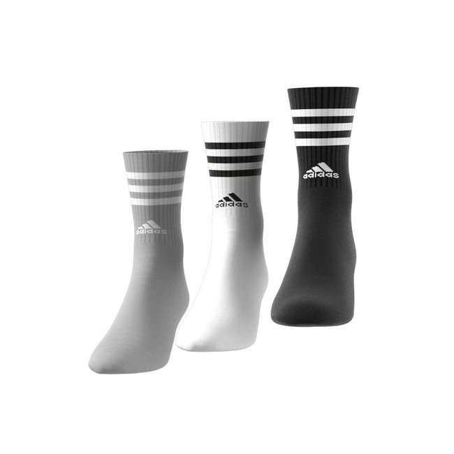 Pack of 3 Pairs of Crew Socks in Cotton Mix, black + white + grey, adidas Performance