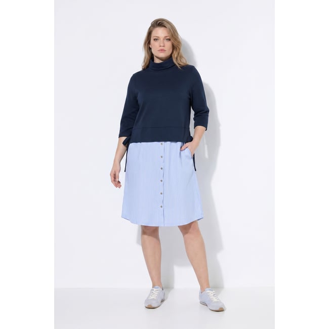 Robe en coton bio, jeu de matières marine <span itemprop=