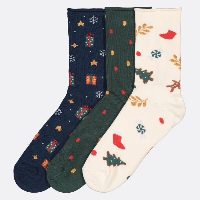 Lot de 3 paires de chaussettes motif Noël imprimé <span itemprop=