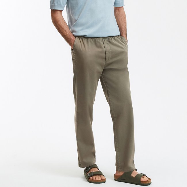 Canvas Straight Trousers with Elasticated Waistband light khaki green LA REDOUTE COLLECTIONS