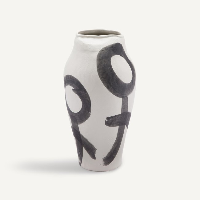 Vase en céramique mate, H36,5 cm, Brush Couleur blanc/noir <span itemprop=