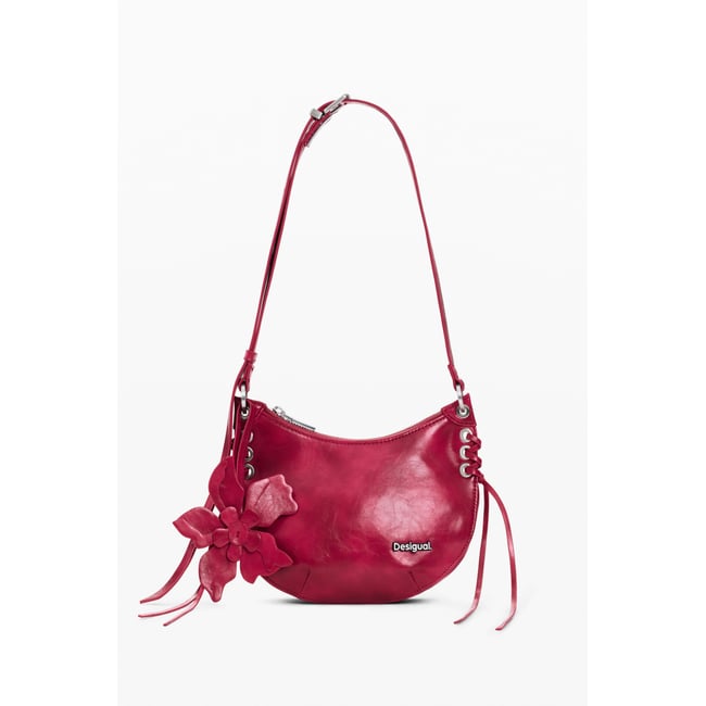 Porte-monnaie bandoulière fleur rouge <span itemprop=