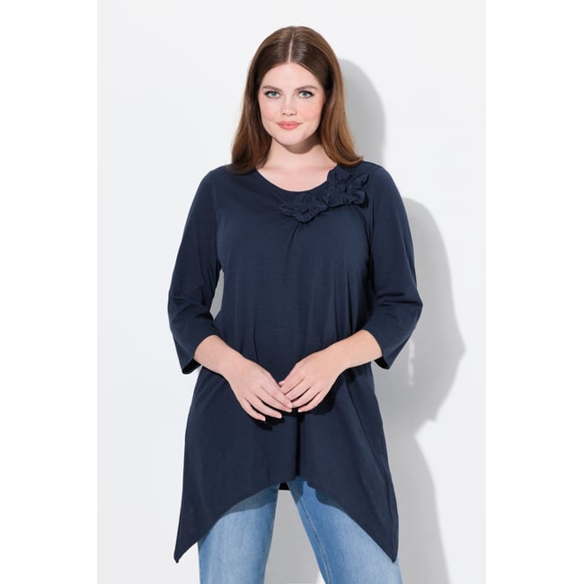 Chemise, fleurs 3D, col rond, manches 3/4 - ULLA POPKEN