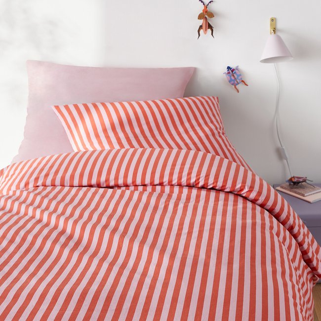 Bettwäsche-Set Sacha Rosa mit 50% recycelter Baumwolle, rechteckiger Kissenbezug rosa gestreift <span itemprop=