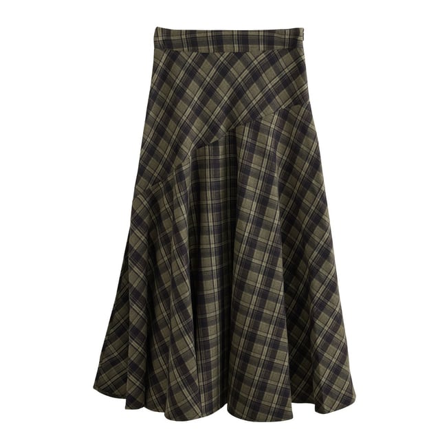 Jupe longue brossée à taille basse carreaux verts/noirs <span itemprop=
