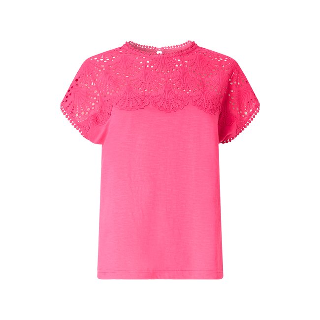 T-shirt en jersey avec encolure brodée rose <span itemprop=