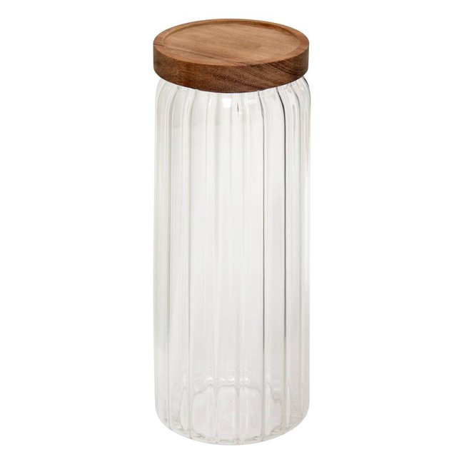 Bocal cuisine en verre borosilicate strié couvercle acacia 1.4L HARMONY transparent <span itemprop=