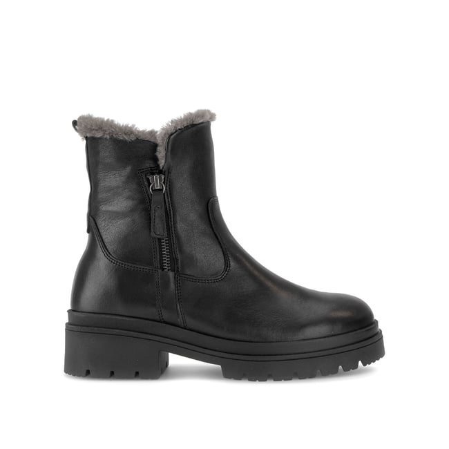 Bottines en cuir lisse à talon décroché noir lisse <span itemprop=