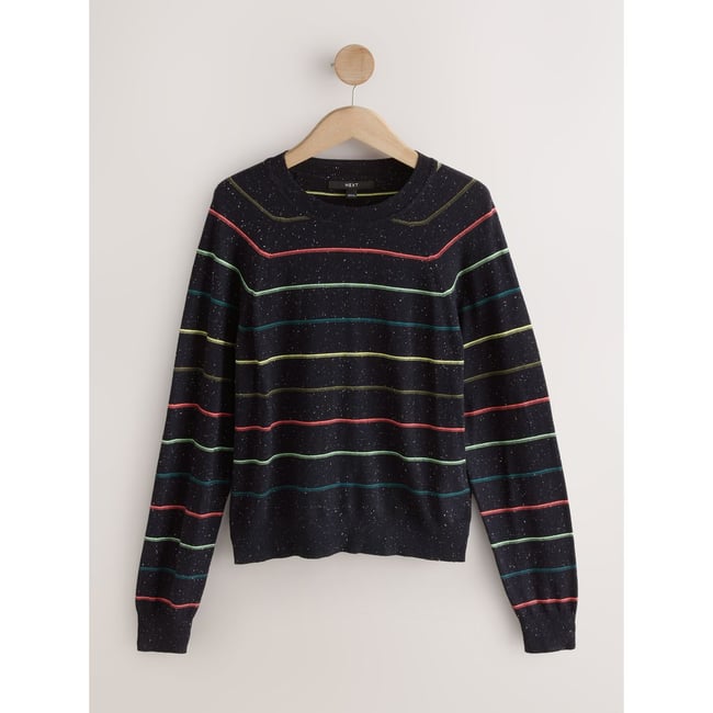 Pull ras du cou doux en coton majoritaire rayure arc-en-ciel <span itemprop=