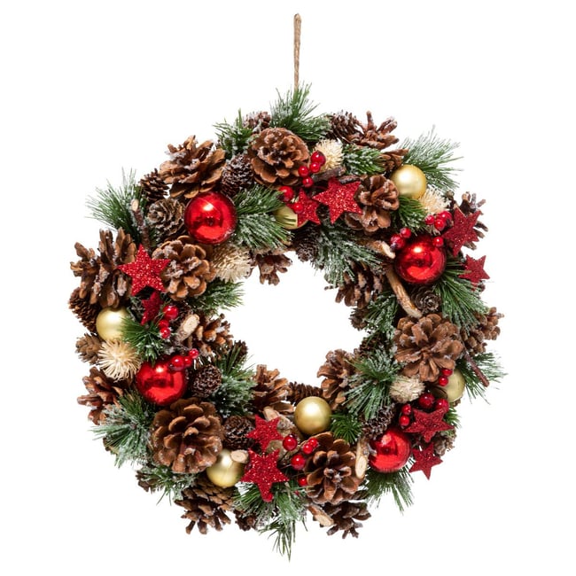 Couronne houx et étoiles D35 cm Couleur multicolore <span itemprop=