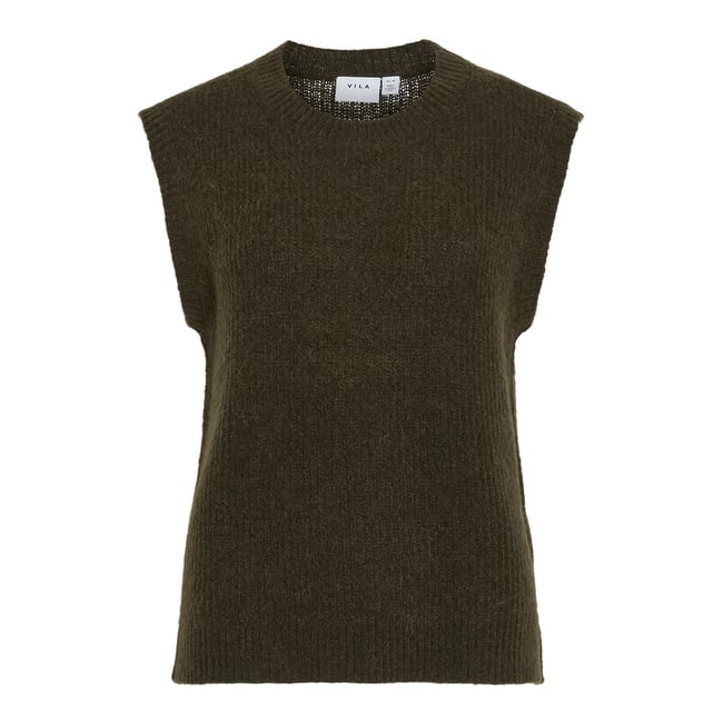 Maglione girocollo senza maniche verde kaki VILA