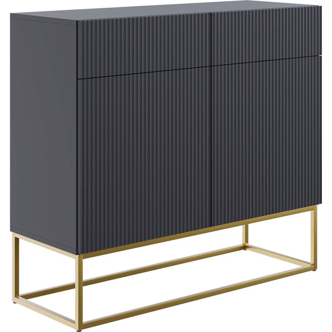 Buffet 2 portes façade rainurée VELDIO Couleur noir mat <span itemprop=