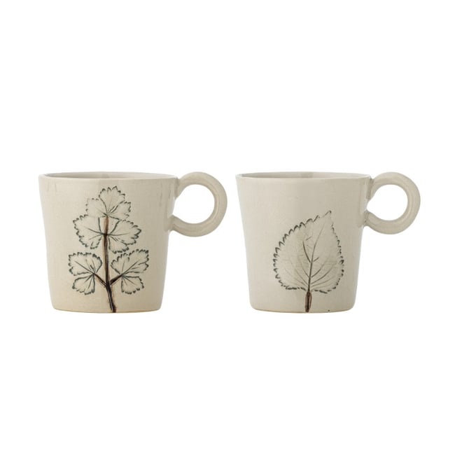 Mug grès motif feuilles  Aubrin set de 2 Couleur v002227 <span itemprop=