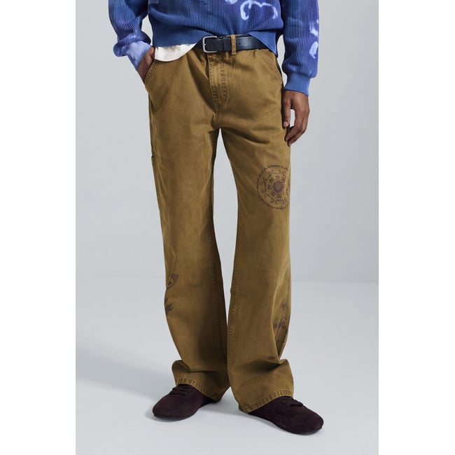 Pantalon long en coton marron <span itemprop=