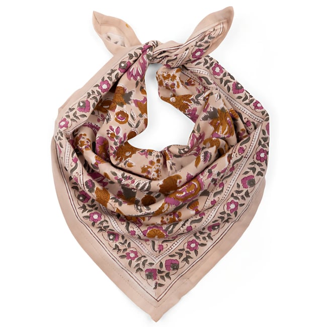 Petit Foulard en coton imprimé GOA rose sorbet <span itemprop=