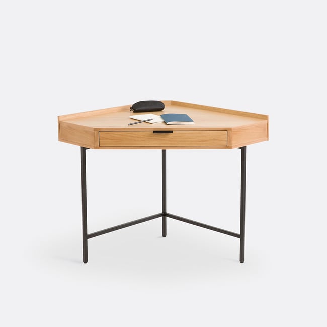Bureau console d'angle 1 tiroir, Volga Couleur bois clair <span itemprop=