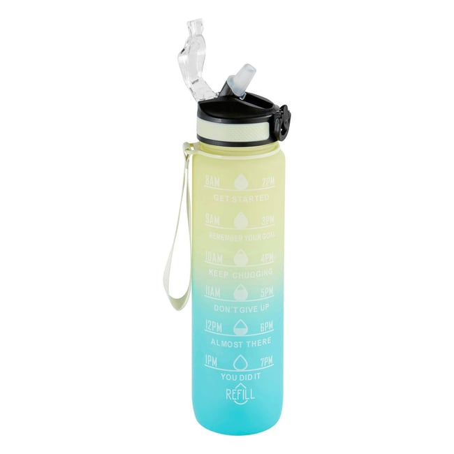 Bouteille avec paille en silicone intégrée 1L Couleur jaune <span itemprop=