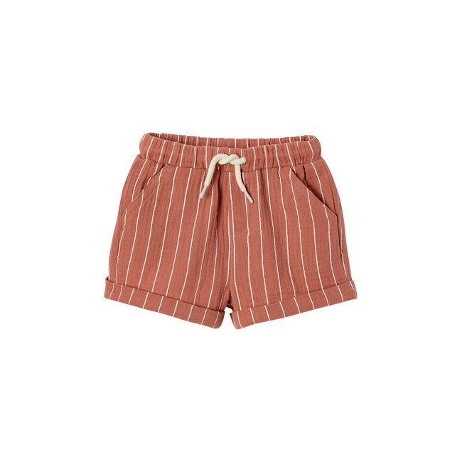 Short rayé en gaze de coton terracotta <span itemprop=