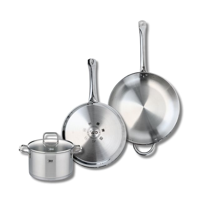 Batterie 2 poêles 28/32cm + 1 faitout 20cm PROFI CITRIN inox <span itemprop=