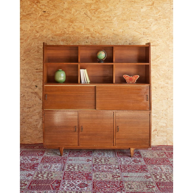 Vitrine scandinave en bois Victoria N°1253 - Bon état Couleur bois clair <span itemprop=