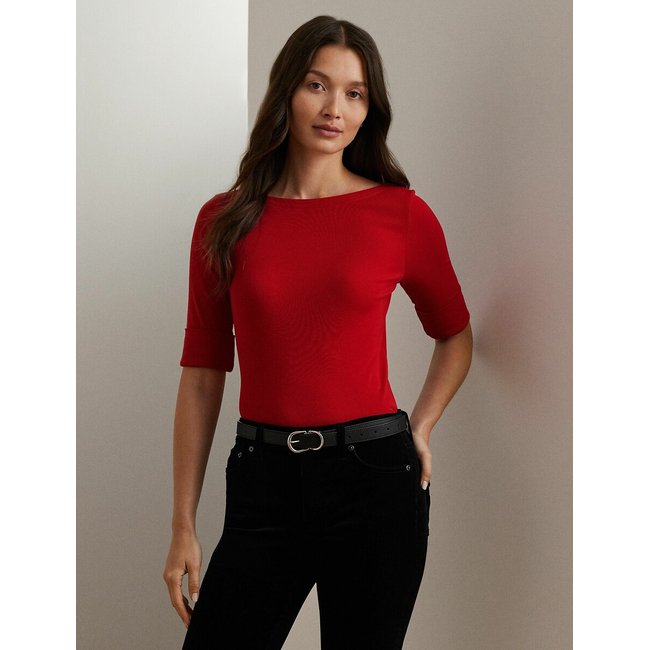 Футболка в полоску с вырезом-лодочкой, короткими рукавами красный LAUREN RALPH LAUREN