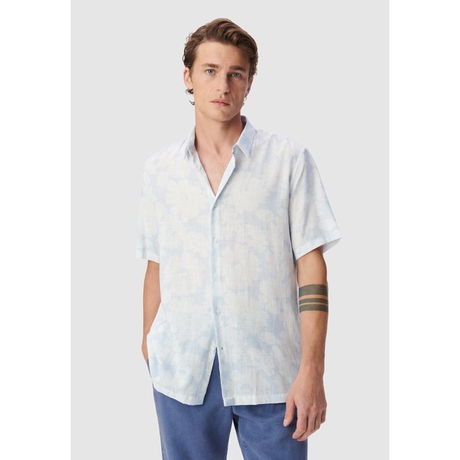Chemise regular imprimé floral rayé ciel <span itemprop=
