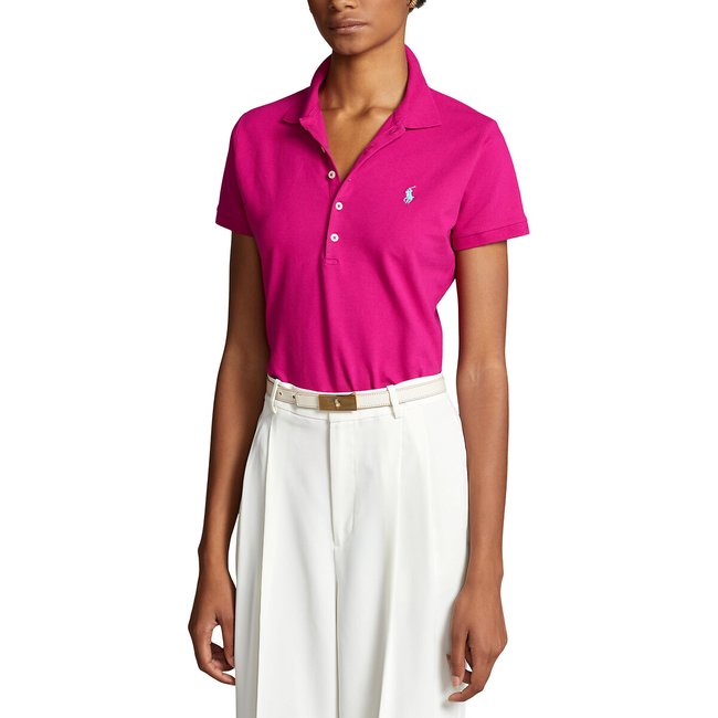 Polo com bordado, mangas curtas rosa <span itemprop=