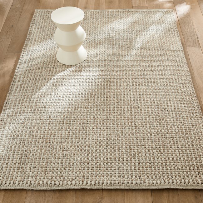 Nisha Hand Woven Thick 100% Wool Rug, natural marl, AM.PM