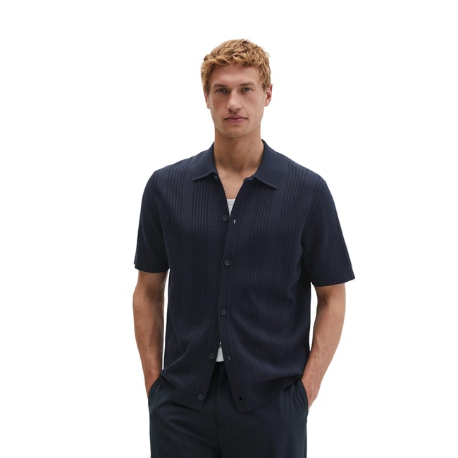 T-shirt à manches courtes en maille fine Travel Collection en pur coton bio bleu foncé <span itemprop=