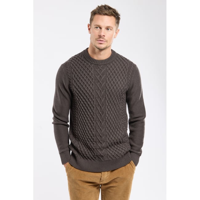 Pull torsades en coton et laine nine iron <span itemprop=