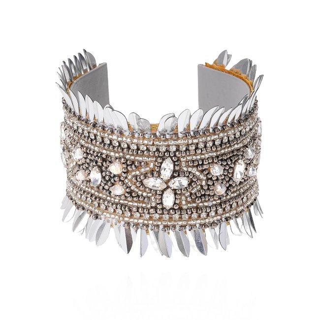 Manchette ajustable en perles ELSA argenté <span itemprop=