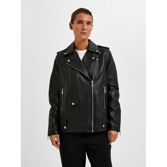 Veste en cuir SELECTED FEMME black <span itemprop=