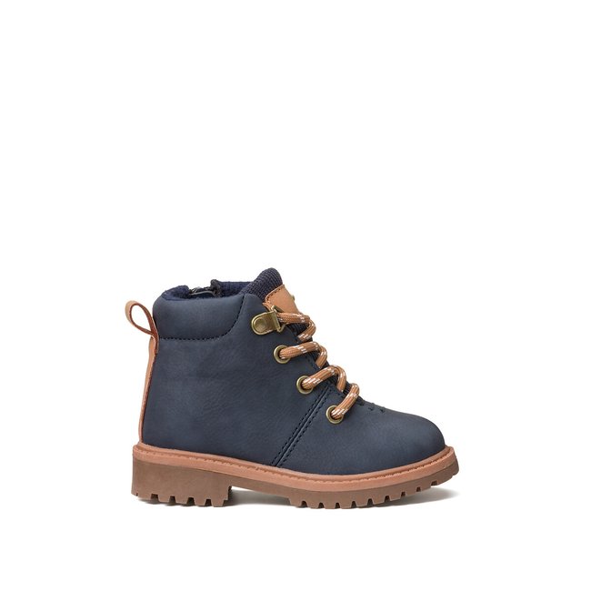 Botines con cremallera y cordones estilo montañero azul marino <span itemprop=